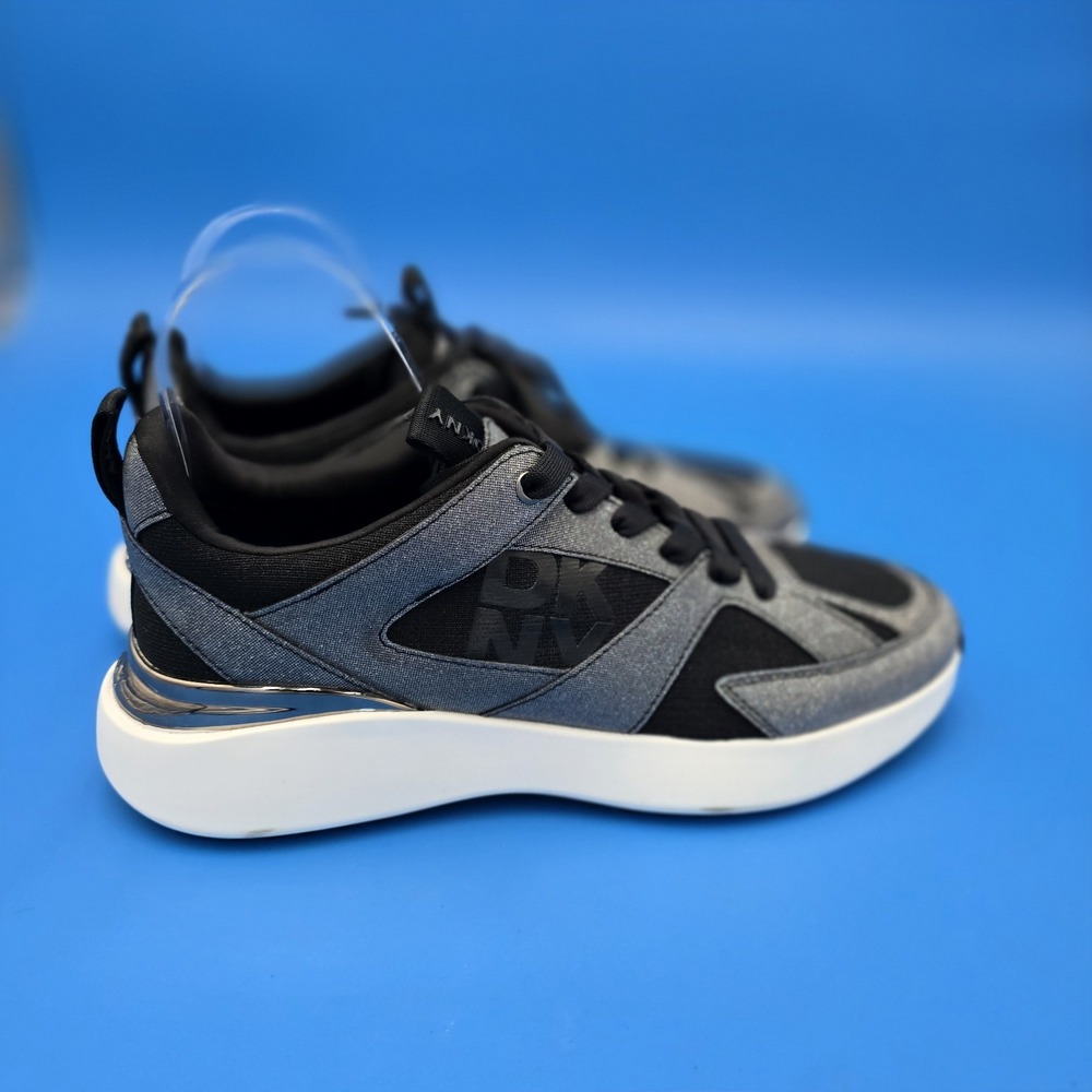 New DKNY Women's Zofi Lace-Up Sneakers Black/ Gray Shiny Glitter Shoes size 11